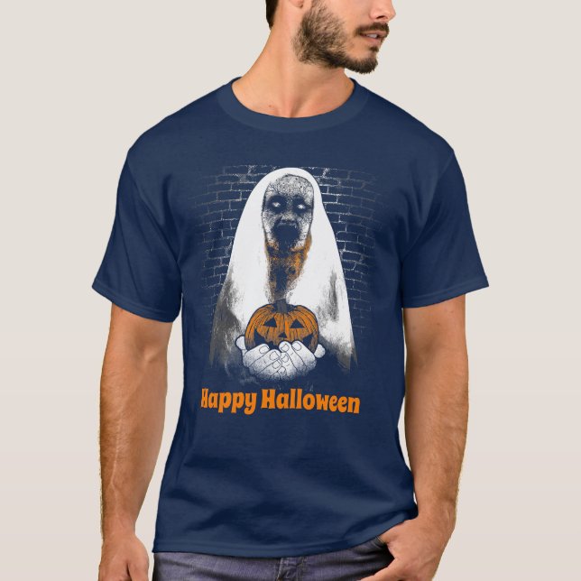 T-shirt Happy Halloween Éffrayant Fantôme avec nouveauté C (Devant)