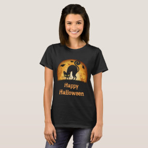 T-shirt Happy Halloween Éffrayant Haunted chat noir T-shir