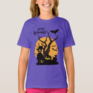 T-shirt Happy Halloween Éffrayante nuit Silhouettes fille