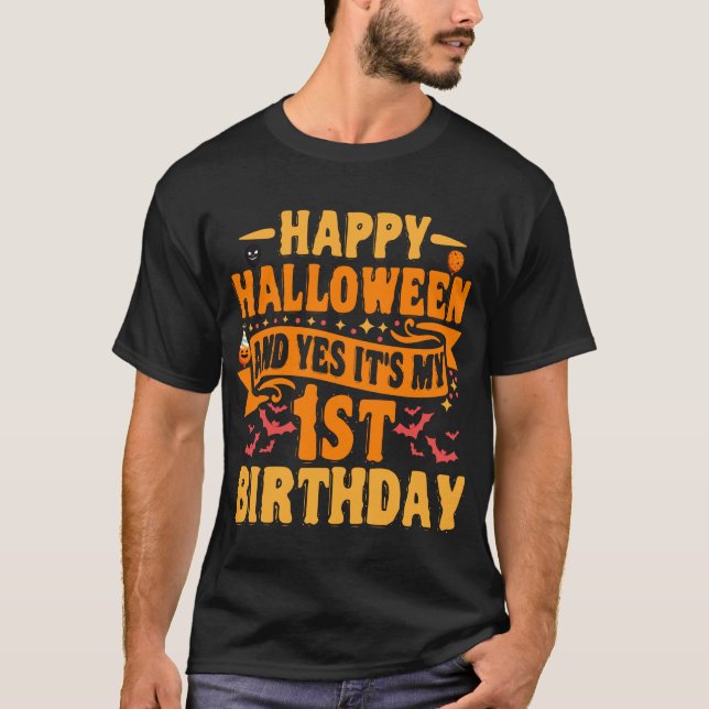 T-shirt Happy Halloween et Oui C'est mon 1er cadeau d'anni (Devant)