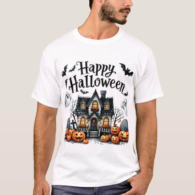 T-shirt Happy Halloween Ghost Citrouille Lecture Costume p (Devant)