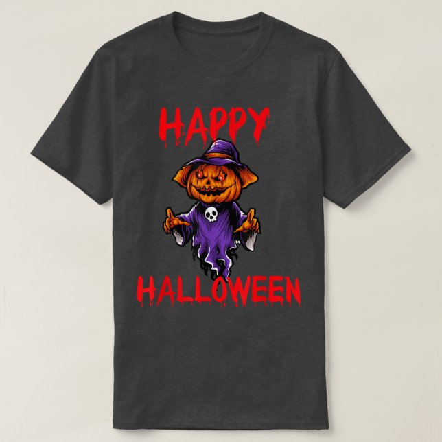 T-shirt Happy Halloween Ghost Jack O Lantern Pumpkin Scary (Design devant)