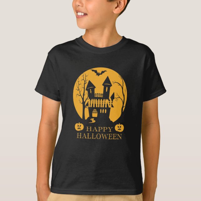 T-shirt Happy Halloween Haunted House (Devant)
