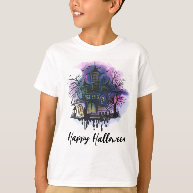 T-shirt Happy Halloween Haunted House (Devant)