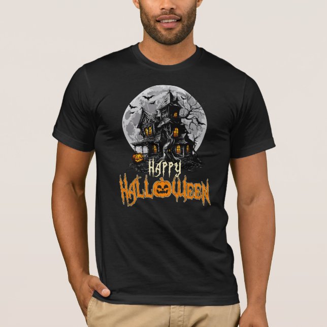 T-shirt Happy Halloween Haunted House (Devant)