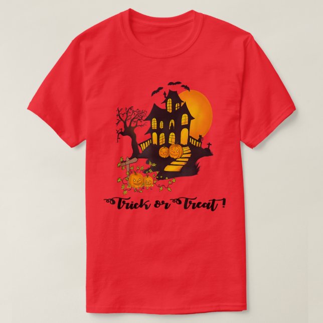 T-shirt Happy Halloween Haunted House (Design devant)