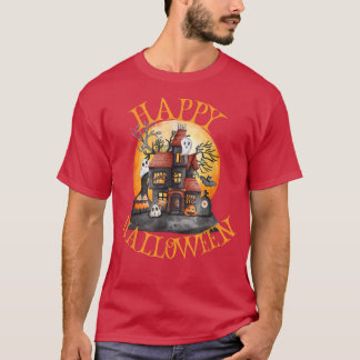 T-shirt Happy Halloween Haunted House Ghost Spoo esthétiqu
