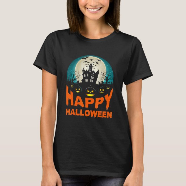T-shirt Happy Halloween Haunted House Graveyard Pompe d'ho (Devant)