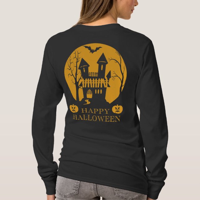 T-shirt Happy Halloween Haunted House Long Sleeve (Dos)