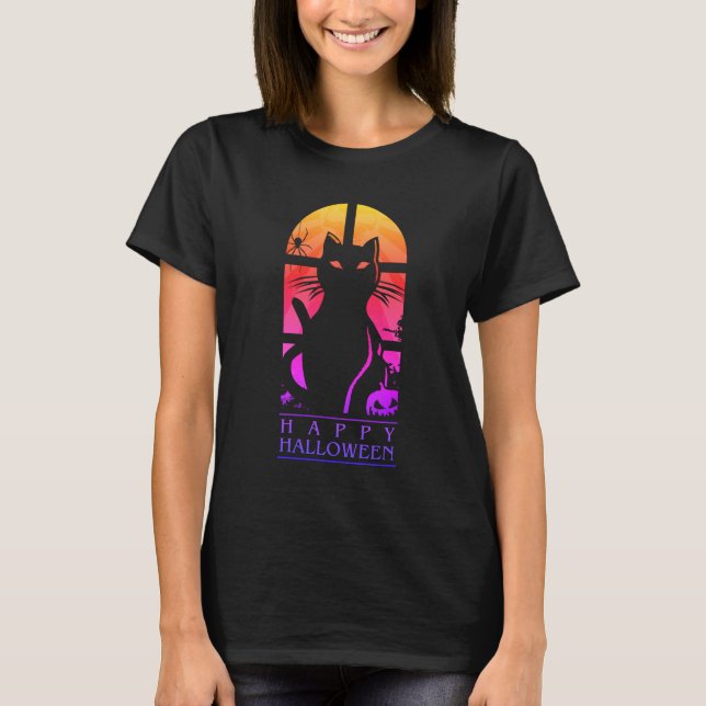 T-SHIRT HAPPY HALLOWEEN HORROR CAT (Devant)