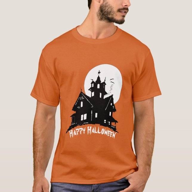 T-shirt Happy Halloween maison habitée (Devant)