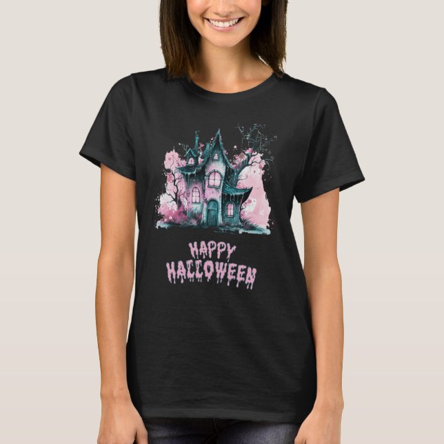 T-shirt Happy Halloween Maison rose Déplaisante Halloween (Devant)