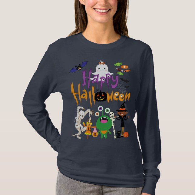 T-shirt Happy Halloween mignonne et Éffrayant (Devant)
