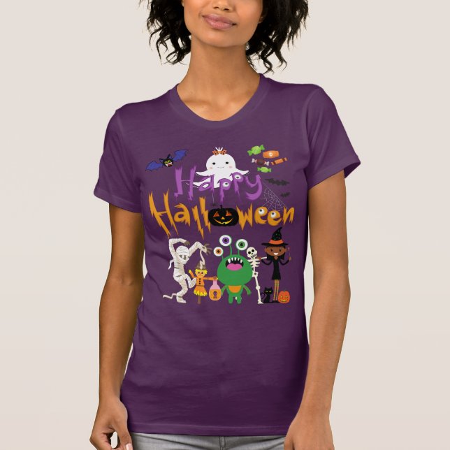 T-shirt Happy Halloween mignonne et Éffrayant (Devant)