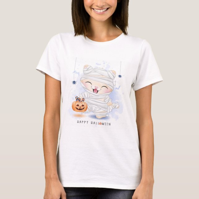 T-shirt Happy Halloween mignonne maman Kitty (Devant)