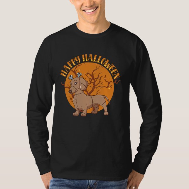 T-shirt Happy Halloween Monster Dachshund  Dog Animal (Devant)