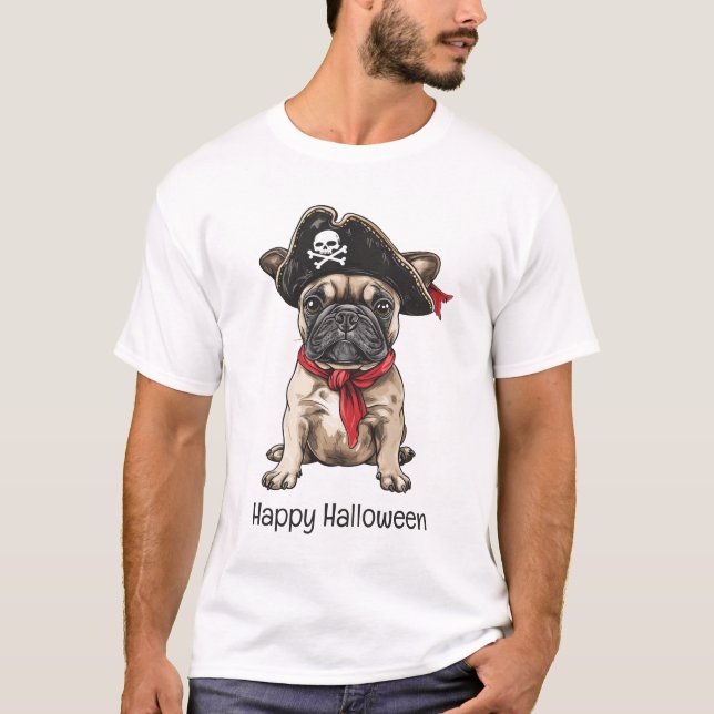 T-shirt Happy Halloween Pirate French Bulldog (Devant)