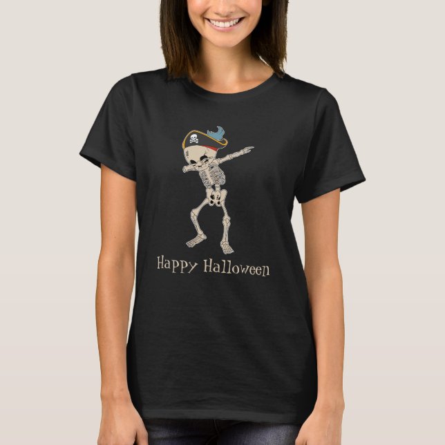 T-shirt Happy Halloween Pirate Skeleton nouveauté (Devant)