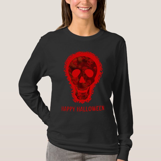 T-shirt 'Happy Halloween' rouge crâne (Devant)