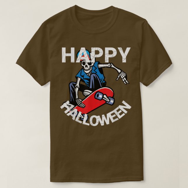 T-shirt Happy Halloween Skateboard Skeleton  (Design devant)