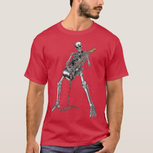 T-shirt Happy Halloween Skeleton Guitar Guy Spooky Rock Ba