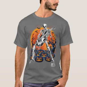 T-shirt Happy Halloween Skeleton Playing Guitar Pumpkin Vi