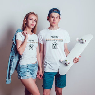 T-shirt Happy Halloween Slogan Cobweb Funny