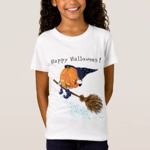 T-Shirt Happy Halloween sorcière Citrouille Volant Broom 
