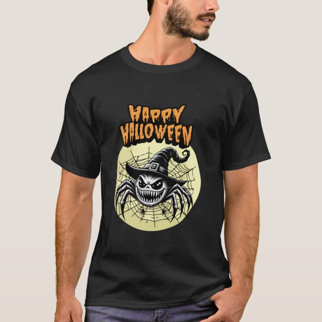 T-shirt Happy Halloween Spider Witch Web Scary T Sh (Devant)