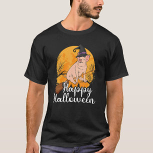 T-shirt Happy Halloween u2013 Sorcière Pig Volant Broom Ha