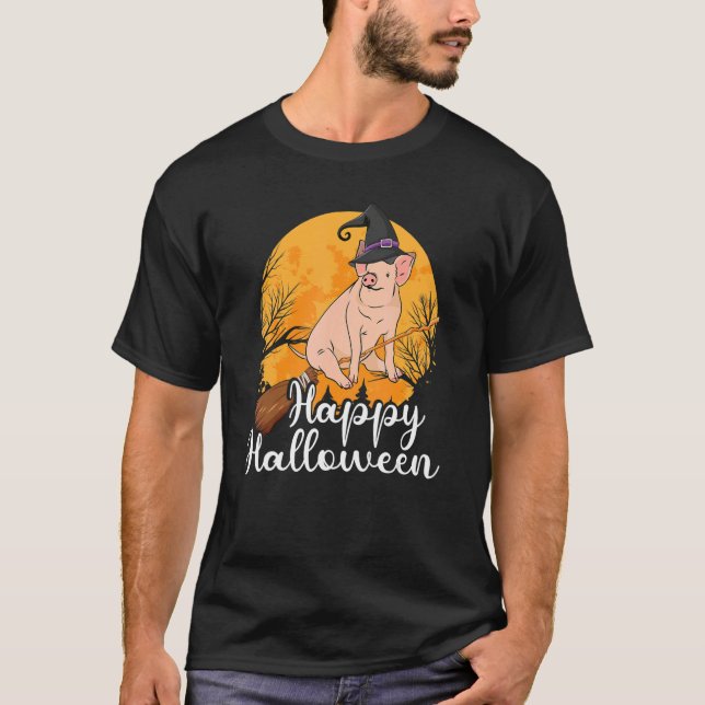 T-shirt Happy Halloween u2013 Sorcière Pig Volant Broom Ha (Devant)