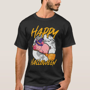 T-shirt Happy Halloween u2013 Sorcière Pig Volant Broom Ha