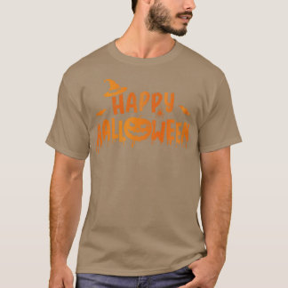 T-shirt Happy halloween with scary pumpkin face and witch