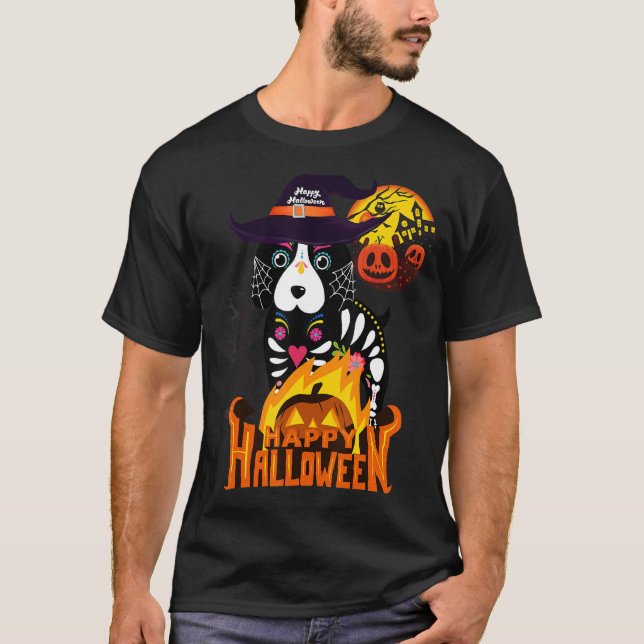 T-shirt Happy Halloweenie Dachshund Mummy Doxie Chien Tric (Devant)