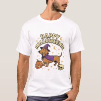 T-shirt Happy Halloweenie Dachshund Sorcière Chien