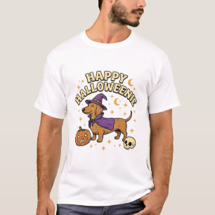 T-shirt Happy Halloweenie Dachshund Sorcière Chien