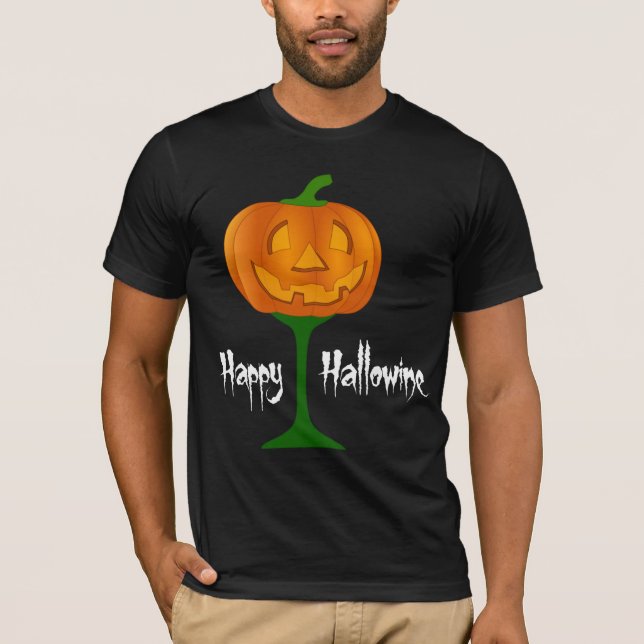 T-shirt Happy Hallowine Vin Citrouille Halloween (Devant)