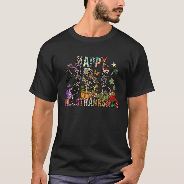 T-shirt Happy HallowThankMas Skeleton Gothique Halloween C (Devant)