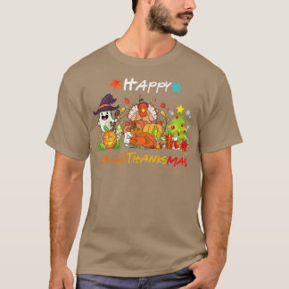 T-shirt Happy HallowThanksMas Christmas Halloween Ghost Fa