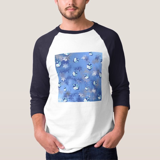T-shirt Happy Hanoukka Falling Stars and Dreidels (Devant)