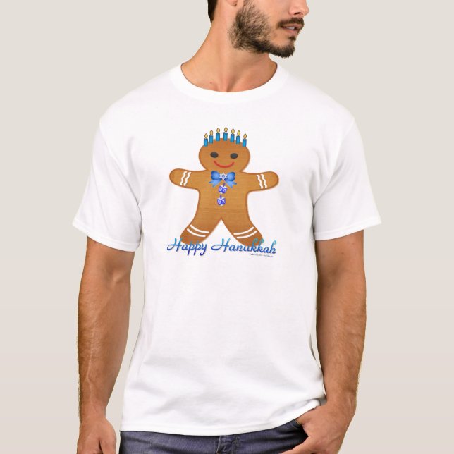 T-shirt Happy Hanoukka Gingerbread Man Menorah (Devant)