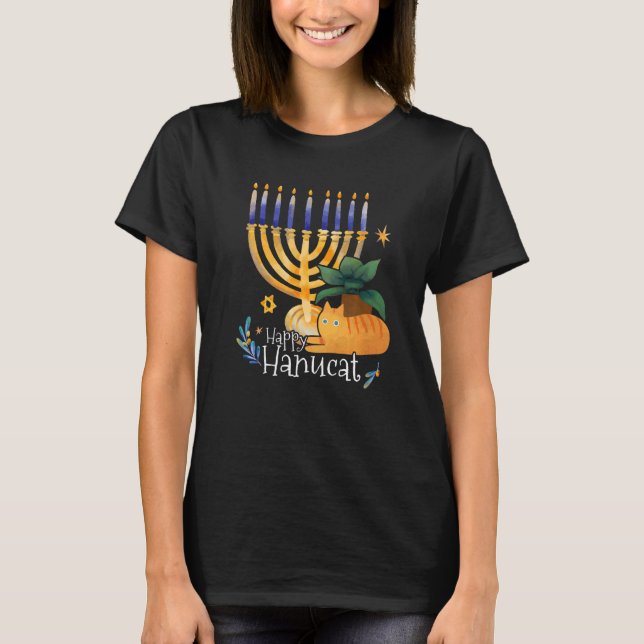 T-shirt Happy Hanucat Watercolor Chat Hanoukka (Devant)