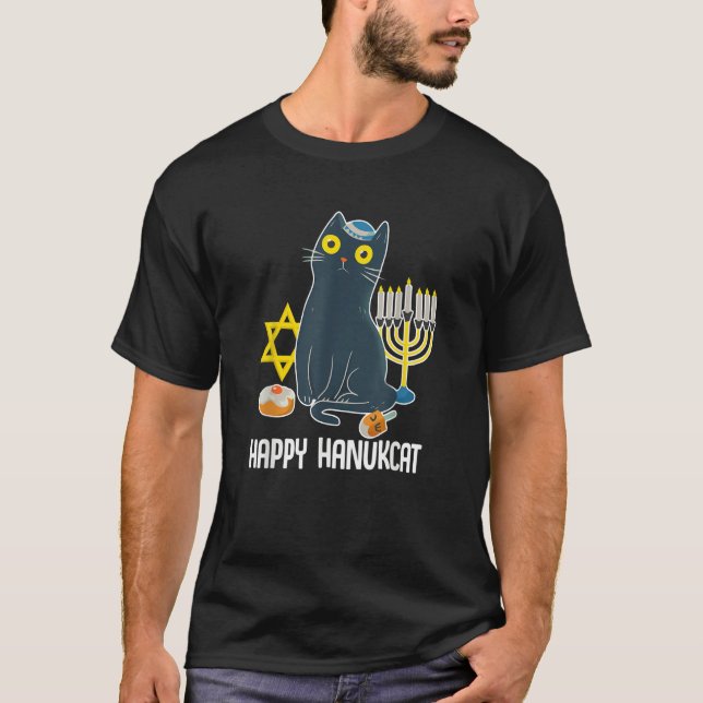T-shirt Happy Hanukcat Hanukkah Cat Jewish (Devant)
