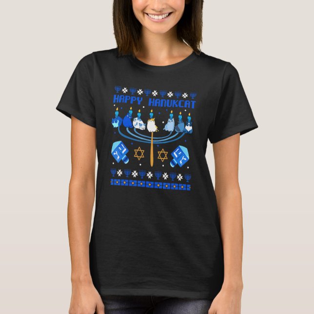 T-shirt Happy Hanukcat Ugly Hanoukka Chat Chanukah Juif U (Devant)