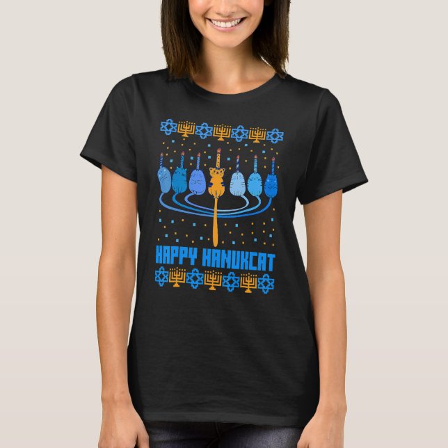 T-shirt Happy Hanukcat Ugly Hanoukka Chat Chanukah Juif U (Devant)