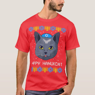 T-shirt Happy Hanukcat Ugly Hanoukka Sweater Chat Chanukah