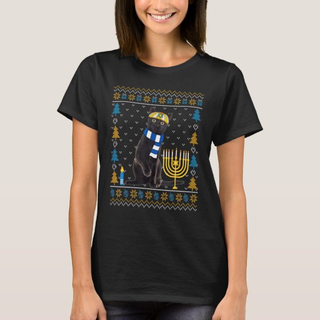 T-shirt Happy Hanukcat Ugly Hanukkah Sweater Cat Chanukah  (Devant)