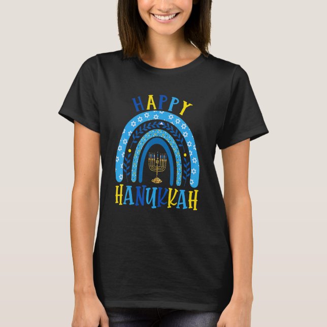 T-shirt Happy Hanukkah Chanukah Rainbow Menorah Jewish Hol (Devant)