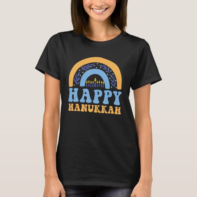 T-shirt Happy Hanukkah Chanukah Rainbow Menorah Jewish Hol (Devant)