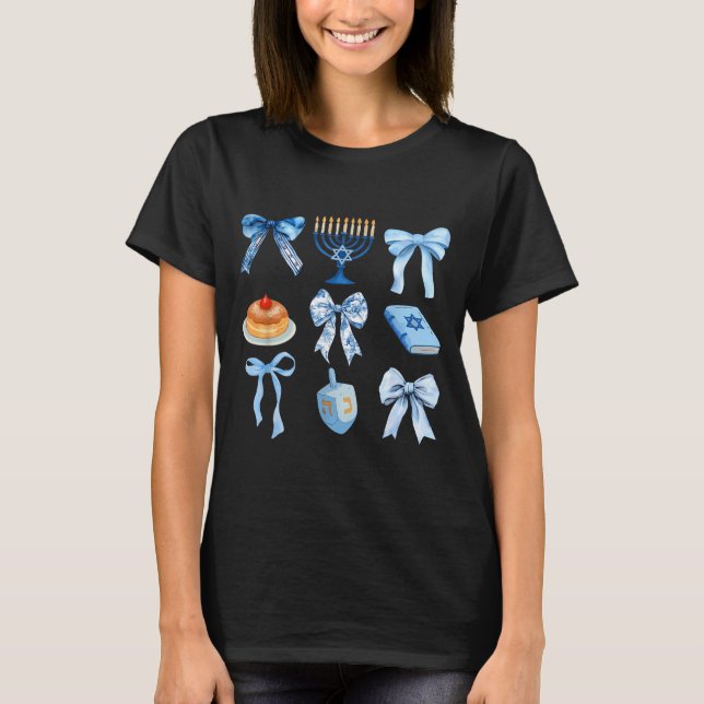 T-shirt Happy Hanukkah Coquette Bow Chanukah Jewish Women  (Devant)